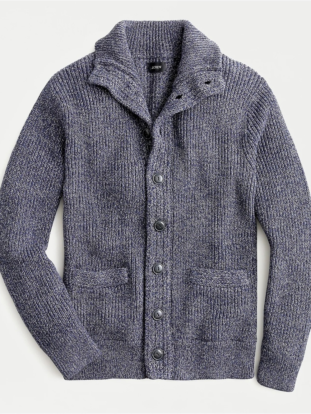 J. Crew Marled Mock Neck Cotton Button-Up Sweater - Dark Blue - L - NWOT
